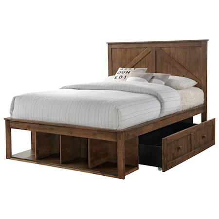 Rustic Full Captains Bed with Footboard Drawers and Storage